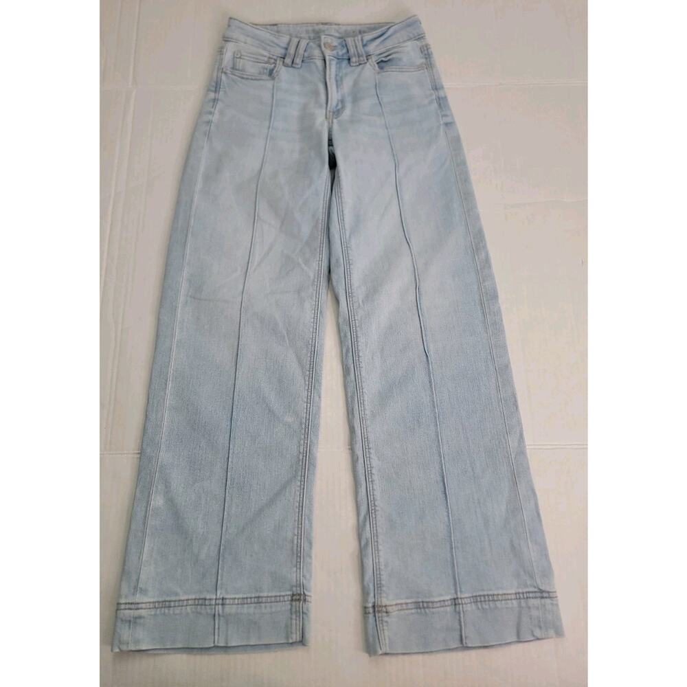 AMERICAN EAGLE Jeans Sz 000 Low Rise Baggy Wide Leg Drapey Light Wash Retro - Picture 2 of 12